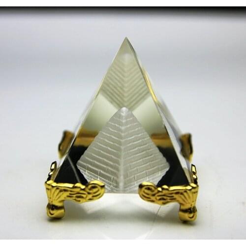 Nice 5cm Crystal Egyptian Pyramid With Gold Stand Glass Egyptian Figurines Crafts Gift Home Decoration