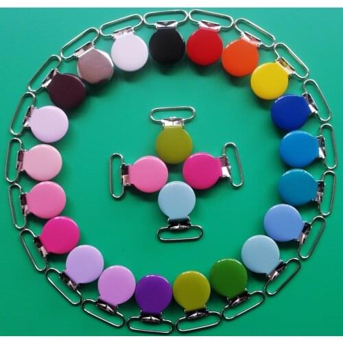420pcs 1" 25MM Round Top Enamel Pacifier Clips Mixed 21 Colors Dummy Soother Teething Toy Holder With Plastic Teeth Lead Free