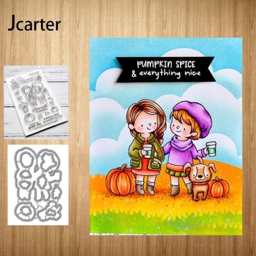 Girls Dog Pumpkin Coffee Metal Cutting Dies and Stamps Letter Scrapbook Seal Stencil Album Paper Make Template Decor Model Craft