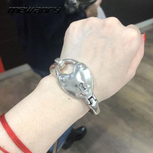 Mewanry 925 Sterling Silver Bracelet for Women New Trend Punk Hip Hop Vintage Couples Unique LOVE Heart Lock Hasp Jewelry Gifts