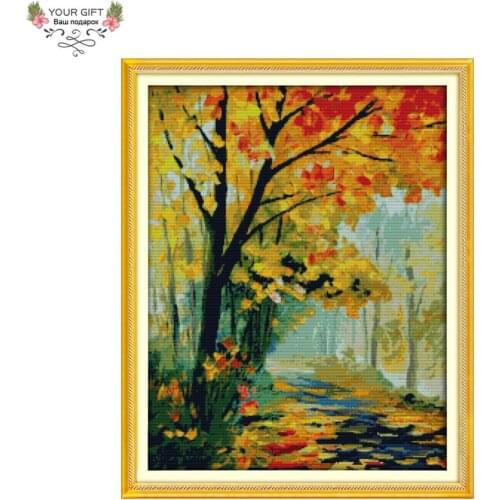 Joy Sunday F785(3) 14CT 11CT Counted and Stamped Home Decor Autumnal Scenery Needlework Needlepoint Embroidery Cross Stitch kits