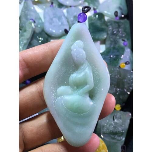 Natural Myanmar jade A HandCarved enlightenment Buddha jadeite jade green jade pendant jade necklace pendants jewelry necklaces