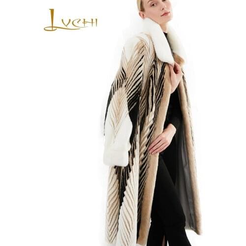 LVCHI Winter 2019 Nordic Denmark SAGA crown-level import season small female Mink Fur Mink Coats Striped Slim X-Long Mink Coats
