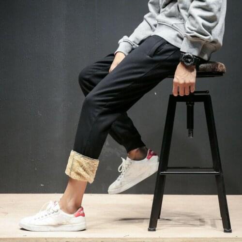 New Men Lining Fleece Harem Pants Thicken Sport Joggers Baggy Trousers
