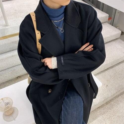 2021 autumn and winter cashmere coat female hooded cashmere coat handmade double-sided woolen coat