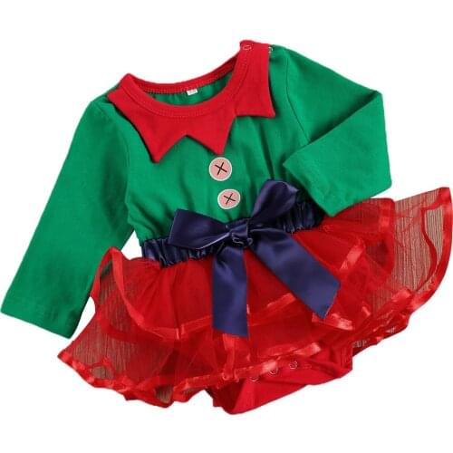 Fall Newborn Baby Girls Christmas Jumpsuit Dress Fashion Long Sleeve Bowknot Tutu Skirts Xmas Clothes