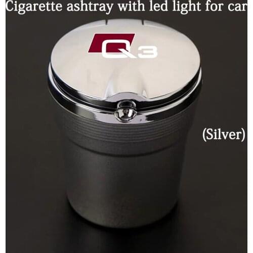 Suitable for Audi Q3 accessories car ashtray with blue LED Night Light, a variety of metal style logo