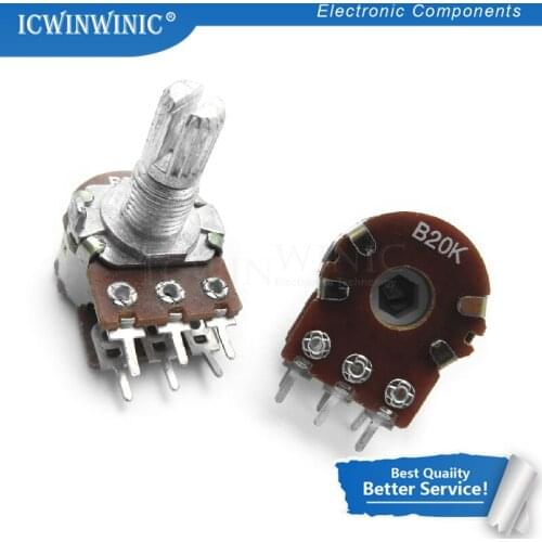 5piece 20K ohm WH148 B20K 6pin 20K Potentiometer 15mm Shaft With Nuts And Washers Hot In Stock