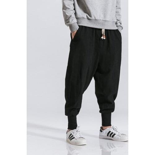 Prowow Streetwear Men Harem Pants Korean Style Casual Cotton Linen Trouser Man Jogger Pants 2021 Spring New Baggy Pants