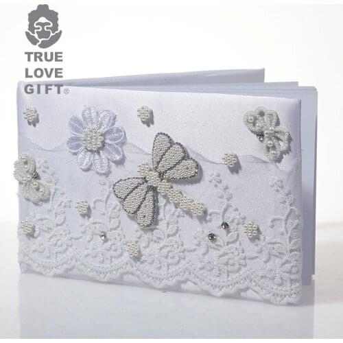 Wedding Signature Book Handmade Custom Pearl Butterfly Wedding Signature Guest Book Exquisite White Cover for Wedding Decoration