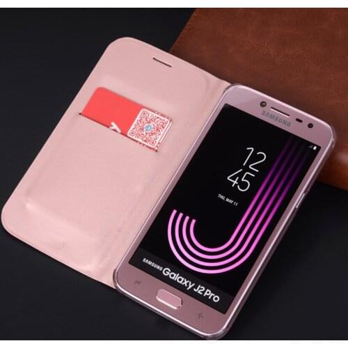 Slim Leather Wallet Case Flip Cover With Card Holder Phone Carrying Pocket Bag For Samsung Galaxy J2 2018 / J2Pro 2018 SM-J250F