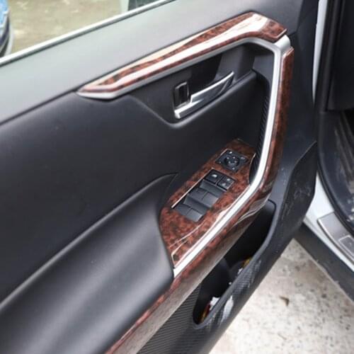 Interior Wooden Color Moulding Trim Inner Door Handle Cover Armrest Moulding TriSticker Strip Car Styling For Toyota RAV4 2020