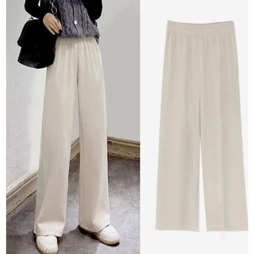 Wide-leg Pants Female 2021 Autumn Winter Plus Velvet Thickening Drape High Waist Loose Thin Straight Casual Long Pants Women D05