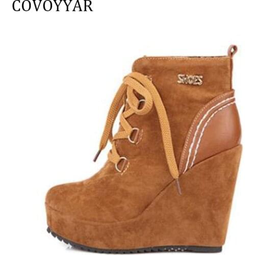 2021 Metal Decor Platform Wedges Martin Boots Spring Autumn PU Leather Fashion Lady Ankle Boots Lace Up Solid Shoes Woman WBS513