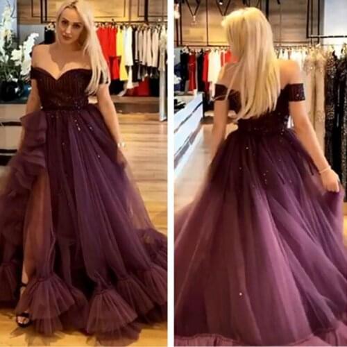 Front Split Prom Dresses Modest Evening Dress Party Pageant Gowns Off The Shoulder Special Occasion Dress Dubai robes de soire