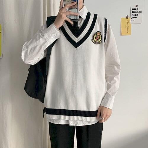 Vest Mens Casual Sweater Vest Oversize Knitted V-Neck Pullover 2020 Winter Women Warm College Pullovers Unisex Korean Clothes