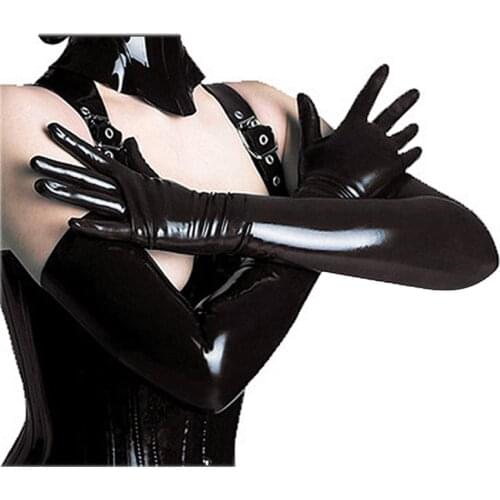 1Pair Adult Sexy Long Latex Gloves Black Ladies Fetish Faux Leather Gloves Clubwear Catsuit Cosplay Long Leather Gloves Sex Toys