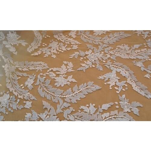 1 yard ivory bridal leaves lace fabric mesh embroidered lace fabric for birdal wedding fabrics
