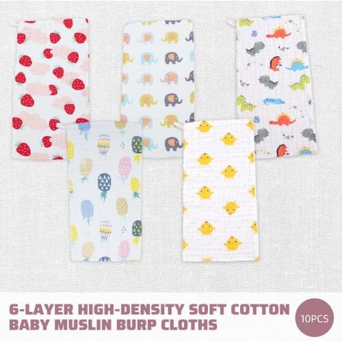 10PCS 6-Layer High-density Soft Cotton Baby Muslin Burp Cloths Washcloths Face Towels Handkerchief for Newborn Toddler 20x10in