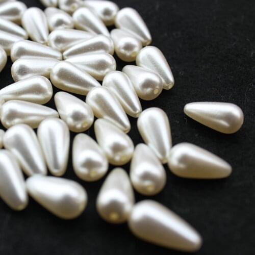 250pcs drilled luster Vintage 16mm*8mm loose beads Faux Ivory Teardrop Pearl Bead shiny pearly pearlized beads