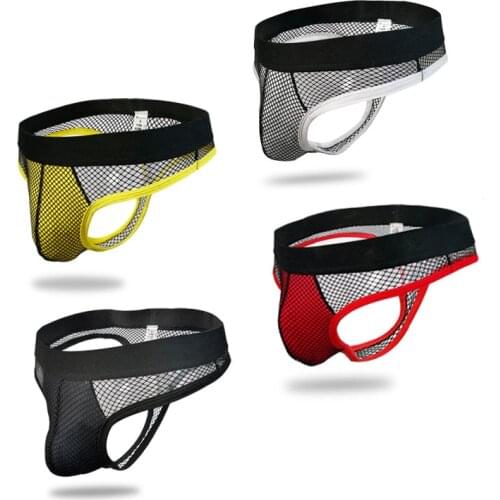 4PCS Men Sexy Transparent Penis Pouch Underwear Fishnet Lingerie T-back Thongs G-strings Gay Jockstrap Sissy Tangas Mens Thongs