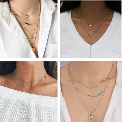 Bohemia Multi-Layer Infinity Eiffel Tower Leaves Tassel Moon Heart Chain Necklaces & Pendants for Women Simple Style Gifts Femme