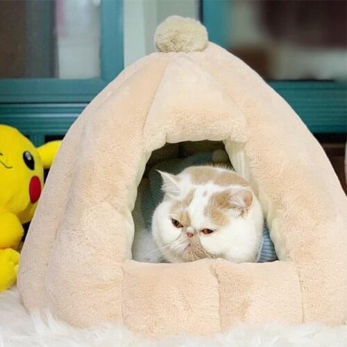 Cat Bed House Soft Plush Kennel Puppy Cushion Kitten Small Dogs Cats Nest Winter Warm Sleeping Pet Dog Bed Pet Mat Supplies