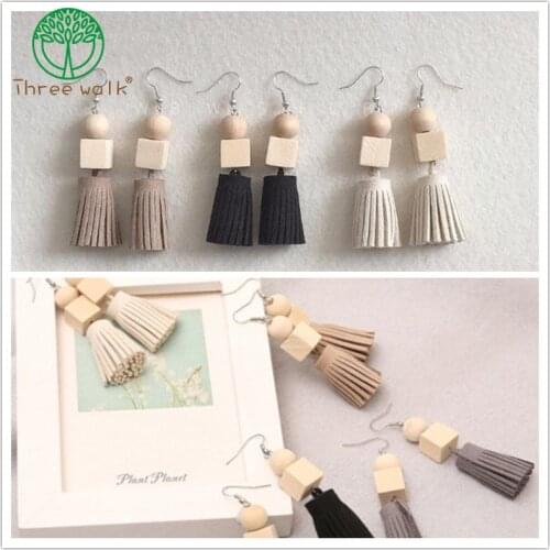 One Pair Only Elegant Tassels Earrings For Women Gift Wooden Beads Earring