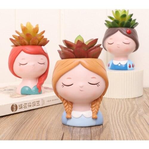 Succulent Planter Portrait Flowerpot Resin Girl Boy Animal Shaped Flower Pot Ornament Home Garden Office Desktop Decoration Gift