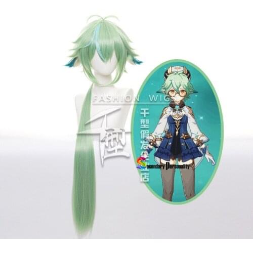 Genshin Impact Sucrose Green Mixed Long Straight Cosplay Heat Resistant Synthetic Anti-warping Hair Halloween Carnival Party
