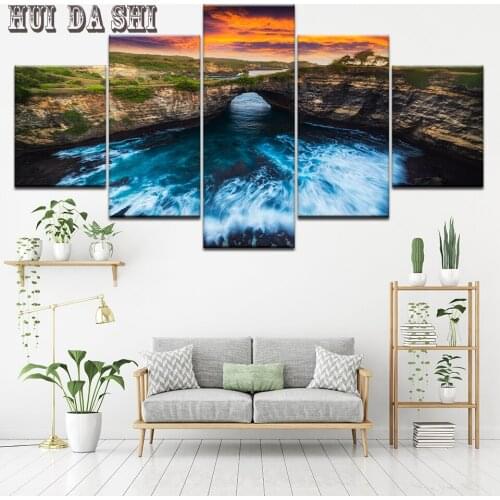 Canvas HD Prints Posters Wall Art Pictures 5 Pieces Mountain And River Painting Natural Landscape Poster Home Decor Framework