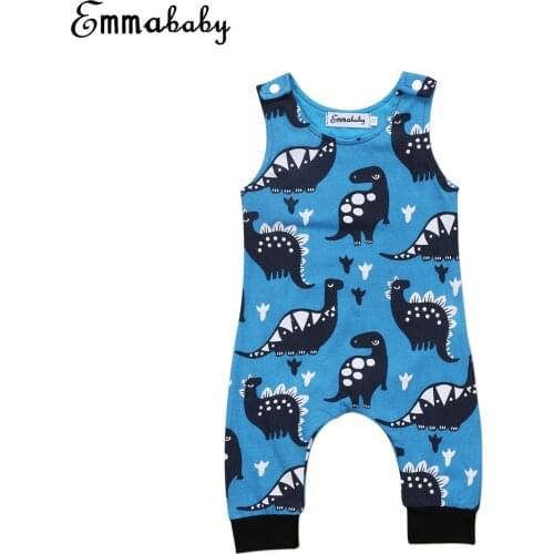 Emmababy Cartoon Dinosaur Baby Rompers 0-18M Newborn Baby Boys Clothes Sleeveless Cotton Jumpsuits Summer Sunsuits