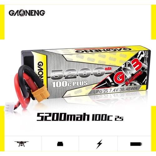 Gaoneng GNB 5200mAh 2S 7.4V 100C/200C Hardcase LiPo Battery Pack with Dean T Plug or XT60 for 1:10 RC Car Boat Parts