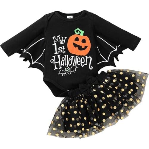Halloween Newborn Baby Girls Clothes Sets Batwing Rompers + Tutu Skirt Toddler Fall Outfit Cosplay Hallomas Kids Children