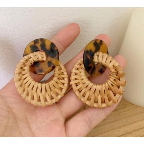 High Quality Korea Handmade Bamboo Braid Pendant Drop Earrings New Fashion Rattan Vine Knit Long Earrings For Women Girl Gift