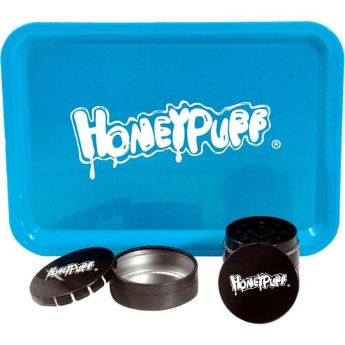 HONEYPUFF Tobacco Kit Smoking Set Plastic Rolling Tray + Metal Smoking Herb Grinder For Smoke Tobacco + Storage Container Jar