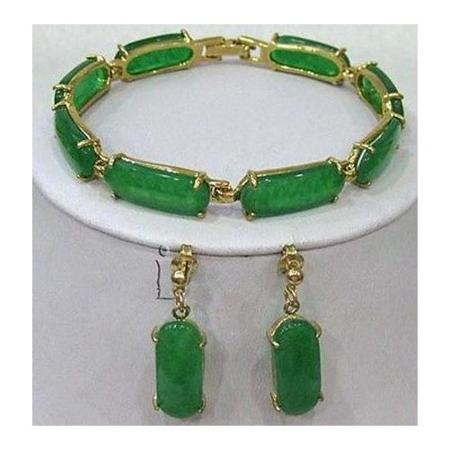 Beautiful Green jade Link Bracelet earrings Set