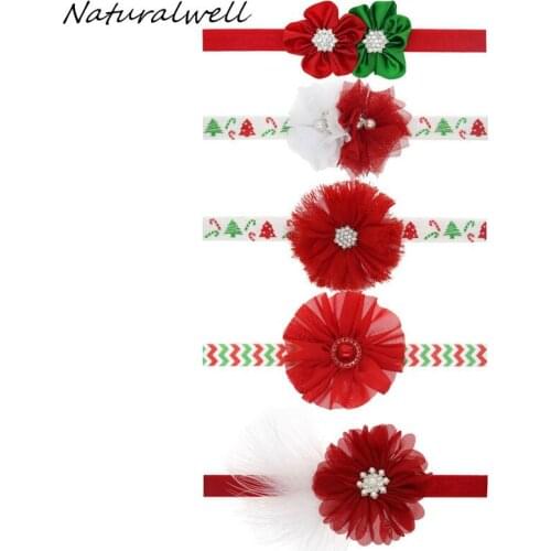Naturalwell Christmas Baby Flower Headbands Hair bows with Rhinestone Infant girls Hair Accessories Christmas Gift HB458S