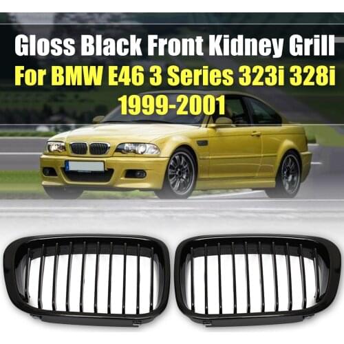 NEW Pair Matte Black M-Color/Gloss Black Car Front Kidney Grill Grilles For BMW E46 3 Series 4 Door Sedan 1998 1999 2000 2001
