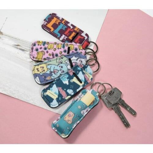 New 200pcs/lot Neoprene Chapstick Holders Lipstick Cases Cover Portable Balm Holders Marble Style Keychain Party Gifts SN3899