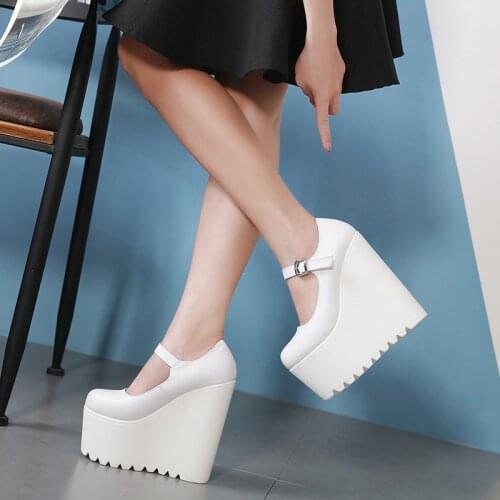 2019 New Womens Sexy Super High Heels Platform Pumps Boots Nightclub sexy girls female Boots Belt Buck 16cm