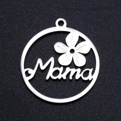 5pcs/lot 20mm Stainless Steel Mama Pendant Bracelet Charms DIY Crafting Jewelry Making Handicraft Accessories Wholesale