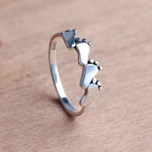 Retro Rings Fashion Copper Metal Four Feet Footprint Ring Vintage Women Wedding Jewelry For Famale Friend Best Gift