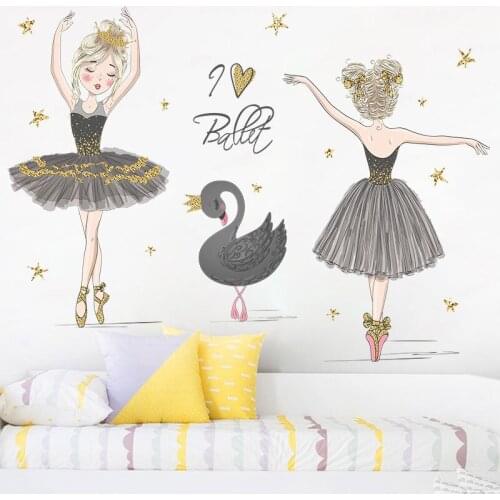 Cartoon Black Swan Girl Should Dance Self-Adhesive Wall Stickers Childrens Bedroom Porch Wall Decorative Wallpaper