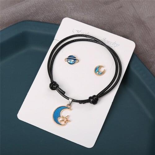 Earrings/Bracelet Jewelry Set for Women 2020 New Statement Star Moon Universe 1 Pair Stud Earrings and 1 Pcs Bracelet