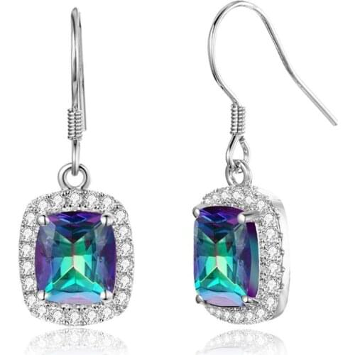 Szjinao Rainbow Topaz Sterling Silver Earrings Boho Jewelry For Women With Diamond Mystic Topaz Oorbellen Female Accessories