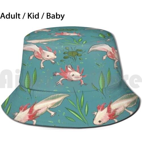 Axolotl Sun Hat 991 Bucket Hat Axolotl Immortal Fish Mexican Happy Cute Animals Aquatic Underwater