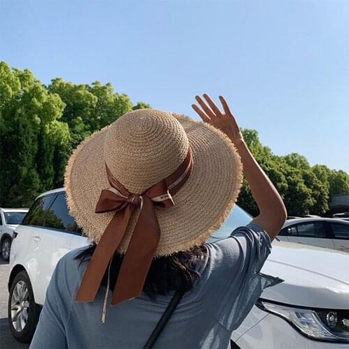 Top Summer Sun Hat Silks And Satins Bow Raffia Hat Visor Temperament Straw Hats Womens Sea Beach Vacation Leisure Sunscreen Hat