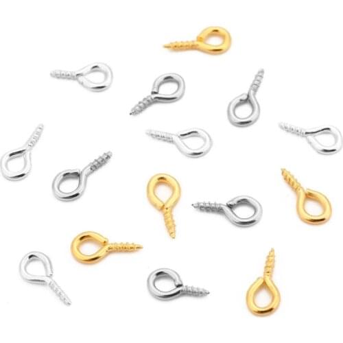 200pcs/lot Metal Mini Eye Pins Findings Eyepins Hooks Eyelets Screw Gold Silver Pendants Connectors Hooks For Jewelry Making DIY