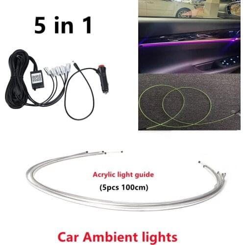 5 in 1 RGB LED Car Atmosphere Interior Ambient Light 5M Acrylic Fiber Optic Strip Light by App Control DIY Music control